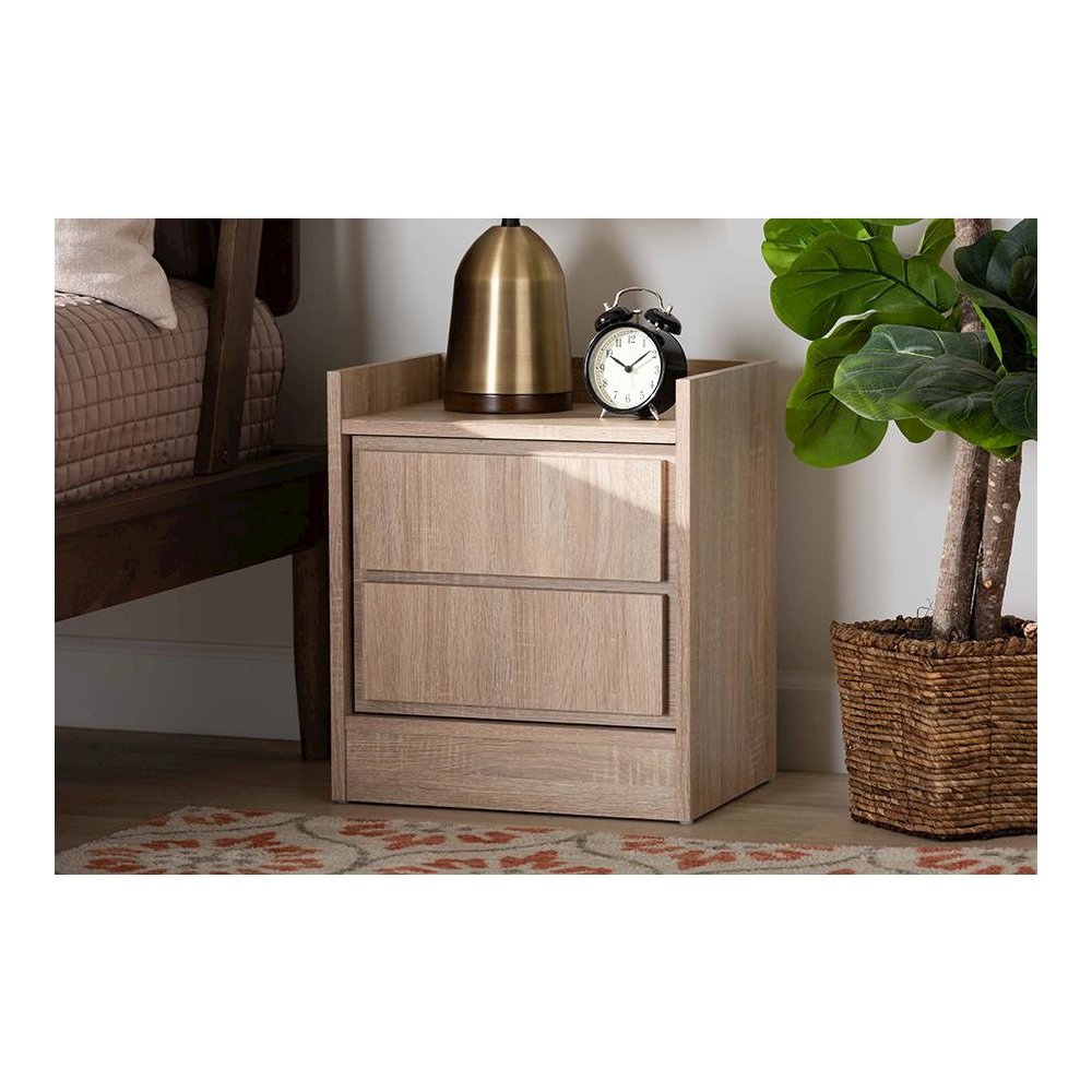 Baxton Studio Hale Modern and Contemporary Oak Finished Wood 1-Door Nightstand. Picture 17
