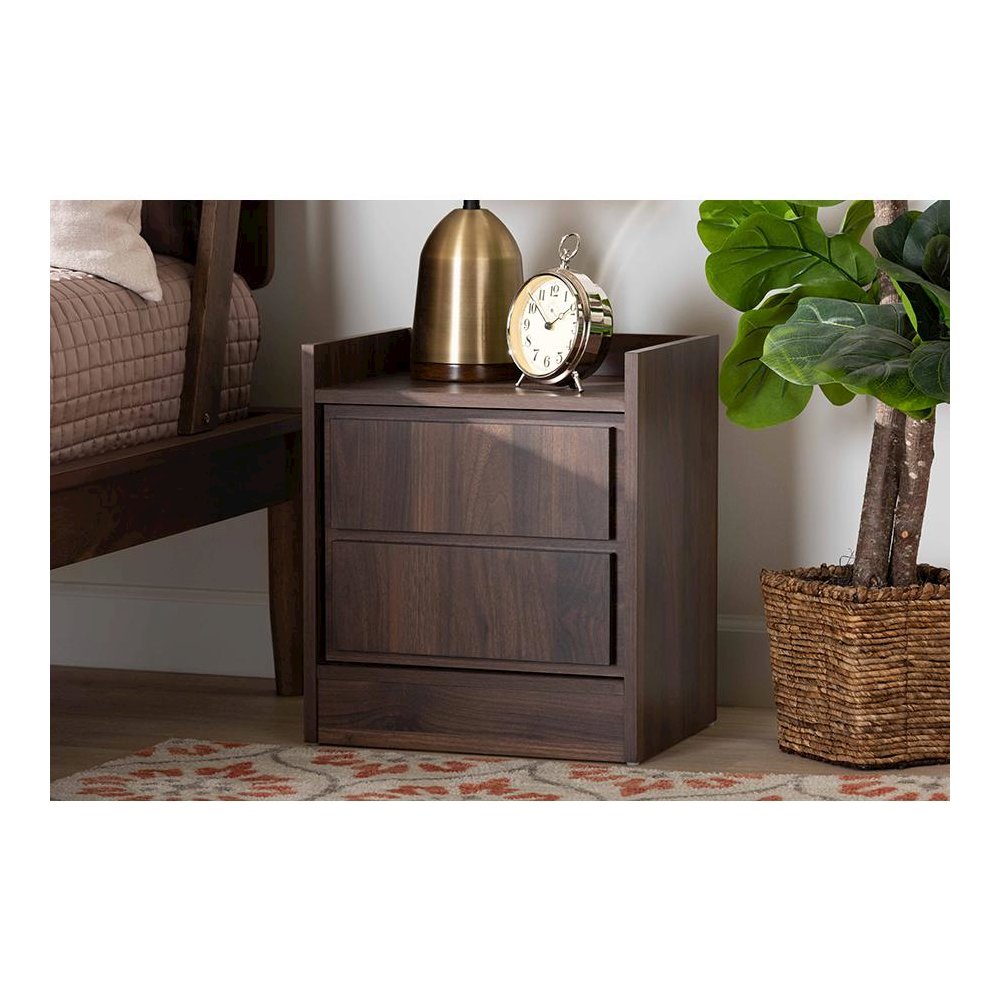Hale Modern and Contemporary Walnut Brown Finished Wood 1-Door Nightstand. Picture 17
