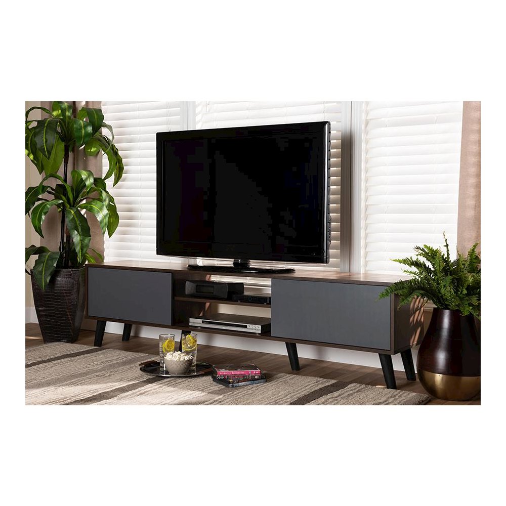 Multi-Tone Grey and Walnut Brown Finished Wood TV Stand. Picture 19