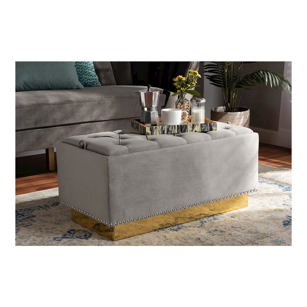 Gold PU Leather Storage Ottoman. Picture 21