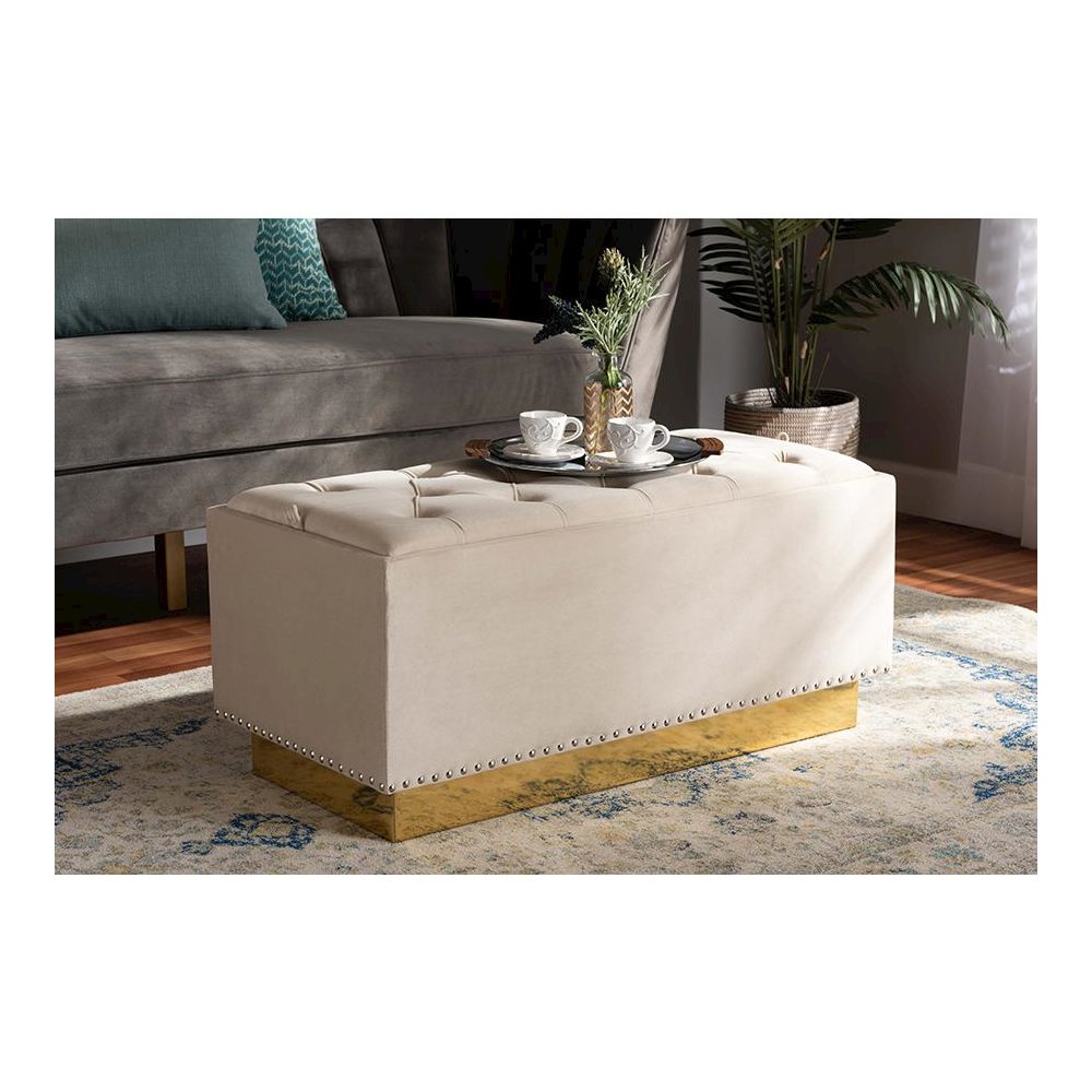 Gold PU Leather Storage Ottoman. Picture 21