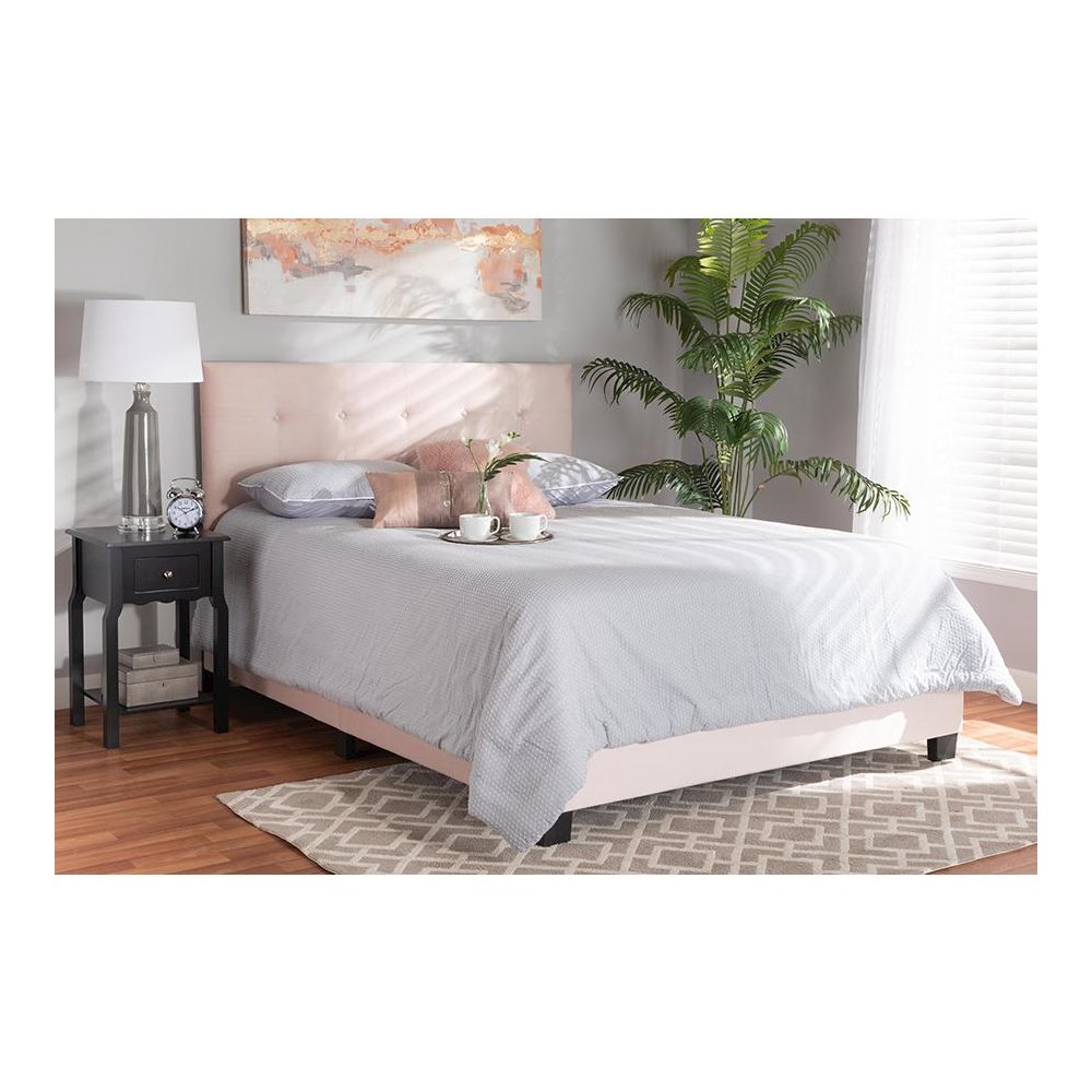 Glam Light Pink Velvet Fabric Upholstered Queen Size Panel Bed. Picture 19