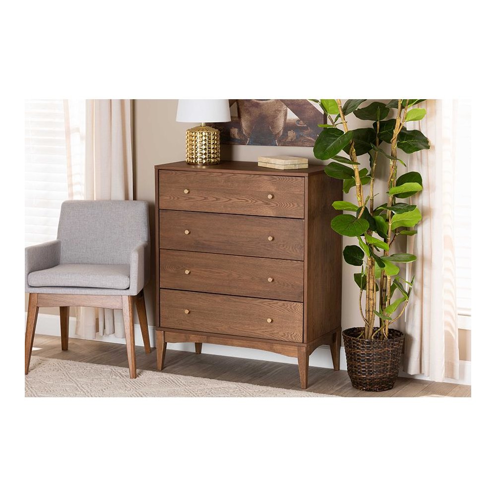 Baxton Studio Landis Mid-Century Modern Ash Walnut Finished Wood 4-Drawer Chest. Picture 23