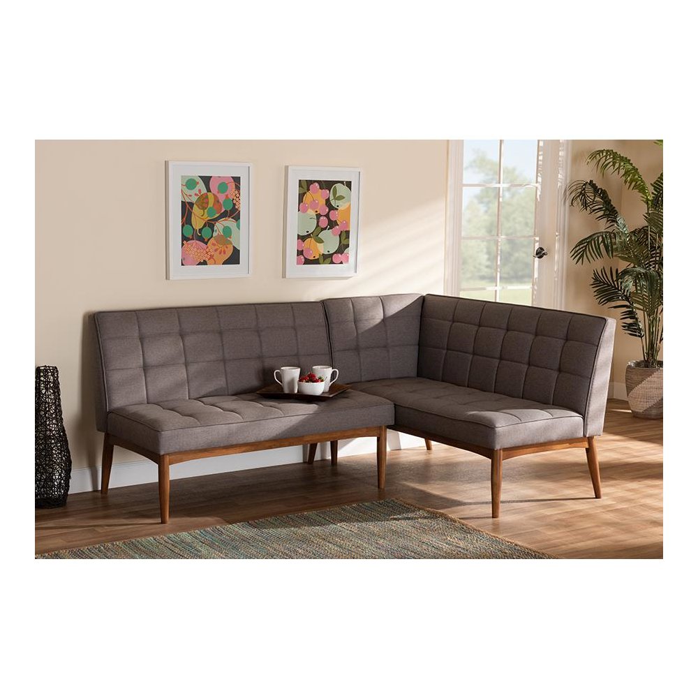 Walnut Brown Finished Wood 2-Piece Dining Nook Banquette Set. Picture 17
