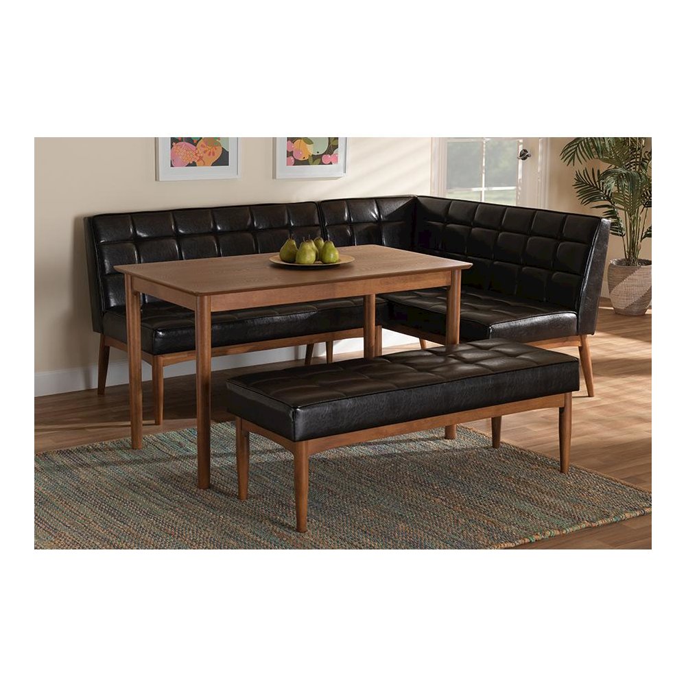 Leather Upholstered and Walnut Brown Finished Wood 4-Piece Dining Nook Set. Picture 23