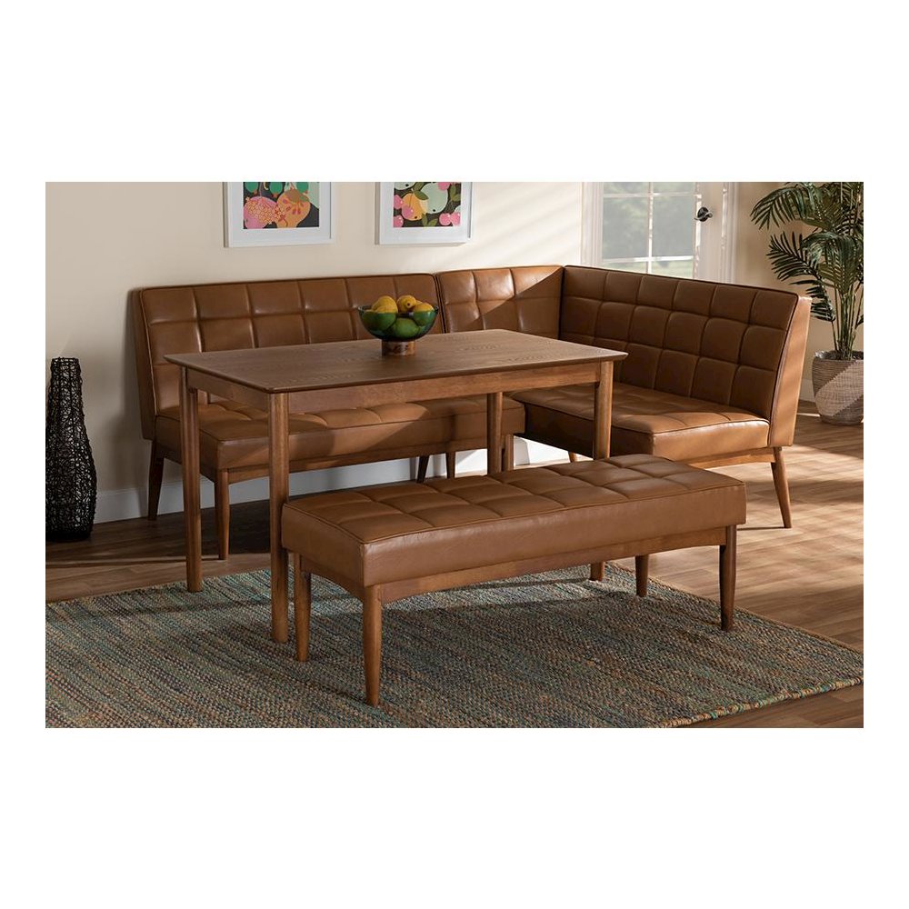 Leather Upholstered and Walnut Brown Finished Wood 4-Piece Dining Nook Set. Picture 23