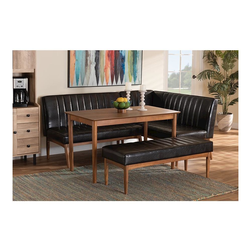Leather Upholstered and Walnut Brown Finished Wood 4-Piece Dining Nook Set. Picture 23