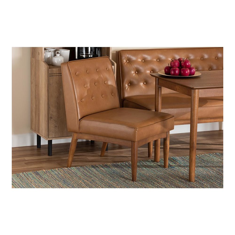 Leather Upholstered and Walnut Brown Finished Wood Dining Chair. Picture 19