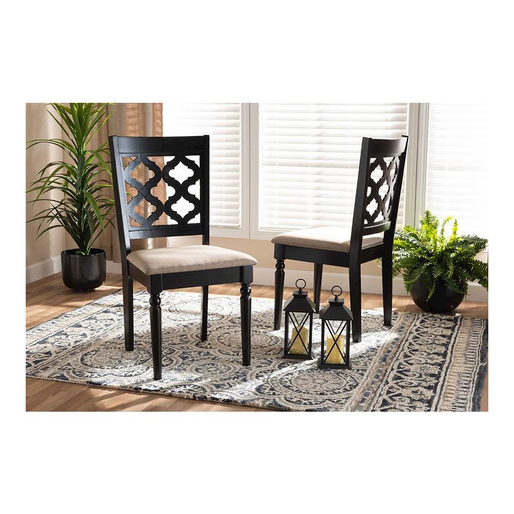 Sand Fabric Upholstered and Dark Brown Finished Wood 2-Piece Dining Chair Set. Picture 17