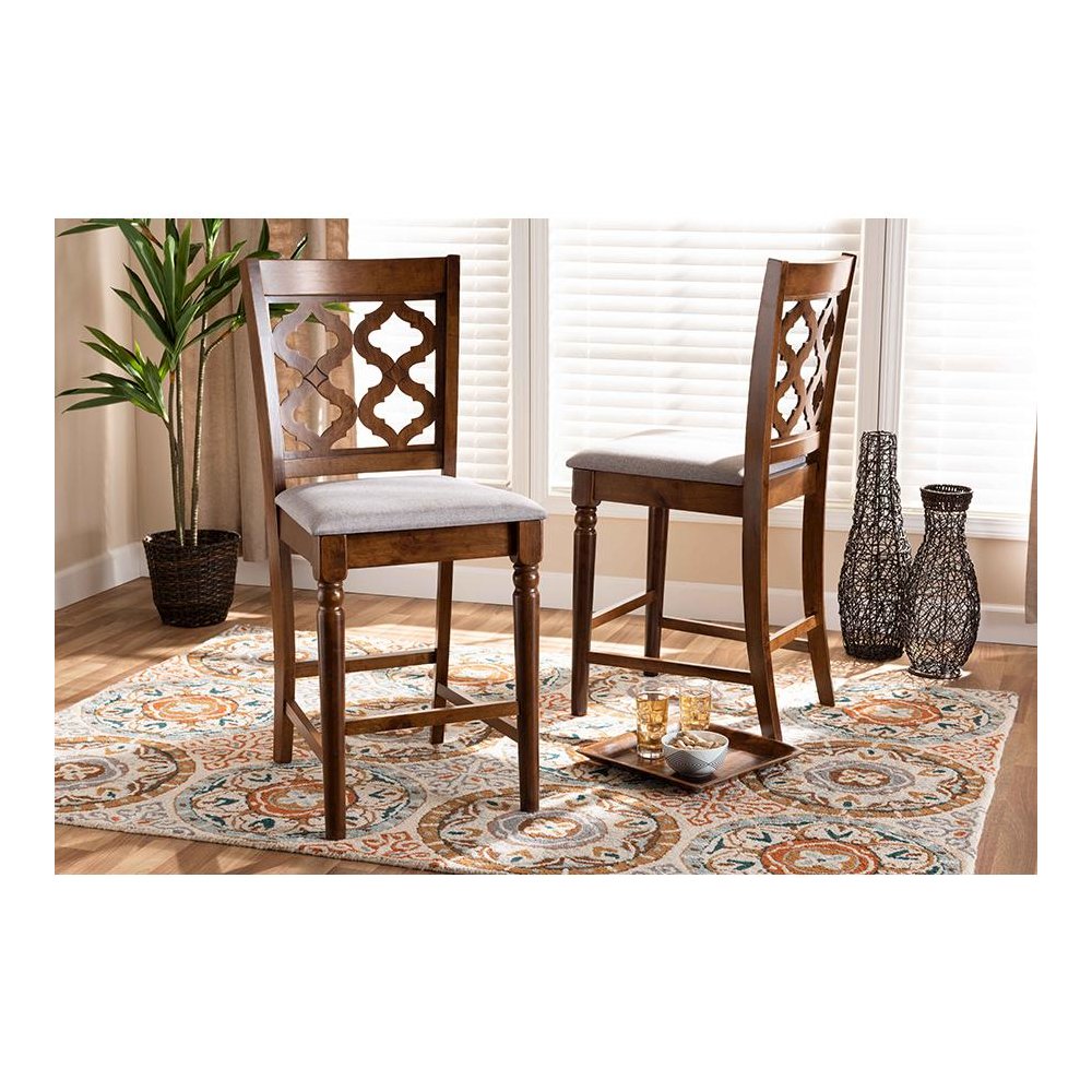 Walnut Brown Finished Wood 2-Piece Counter Stool Set. Picture 17