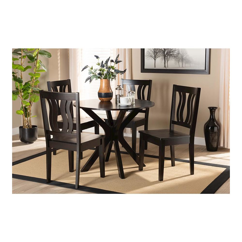 Transitional Dark Brown Finished Wood 5-Piece Dining Set. Picture 19