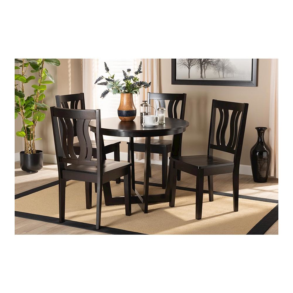 Transitional Dark Brown Finished Wood 5-Piece Dining Set. Picture 19