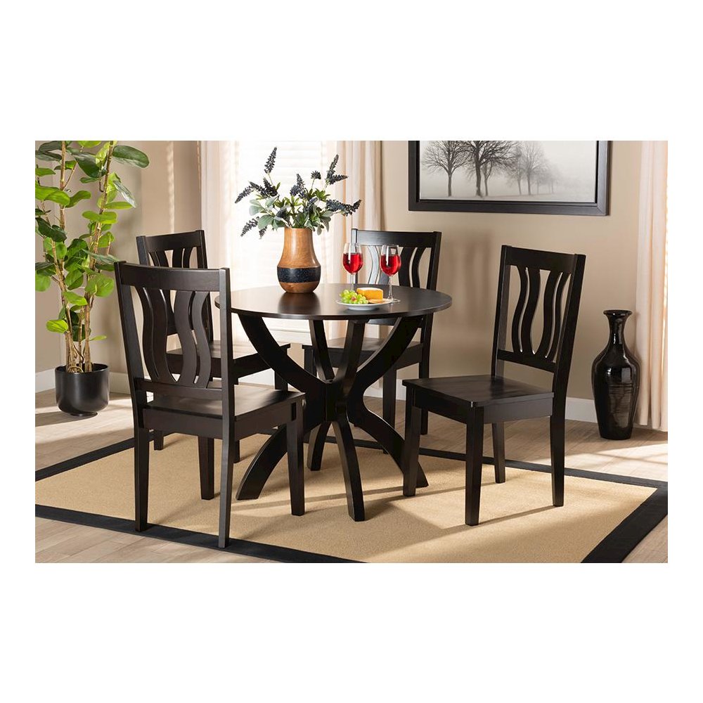 Transitional Dark Brown Finished Wood 5-Piece Dining Set. Picture 19