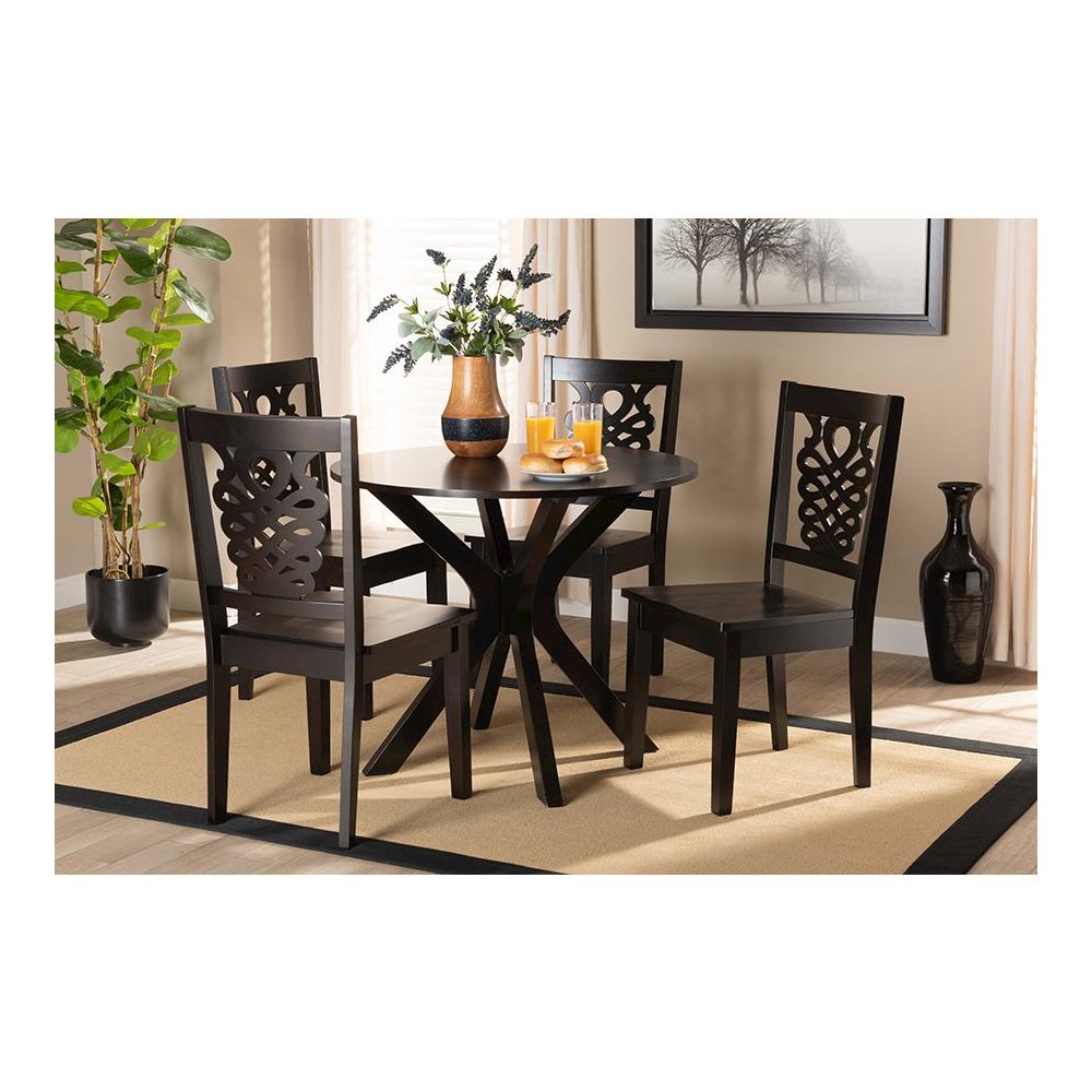 Transitional Dark Brown Finished Wood 5-Piece Dining Set. Picture 19