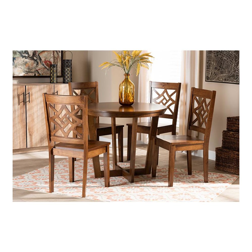 Brava Modern and Contemporary Walnut Brown Finished Wood 5-Piece Dining Set. Picture 19