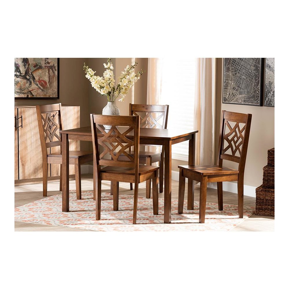 Nicolette Modern and Contemporary Walnut Brown Finished Wood 5-Piece Dining Set. Picture 19