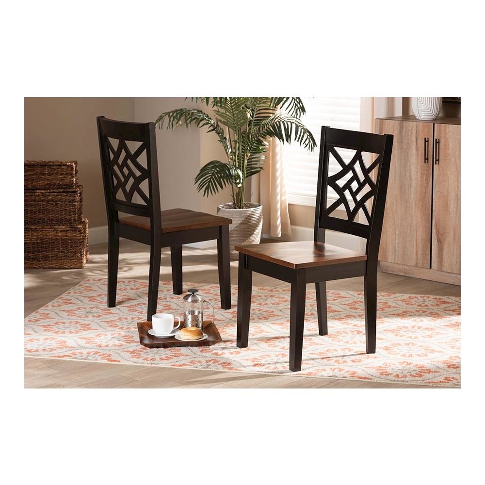 Two-Tone Dark Brown and Walnut Brown Finished Wood 2-Piece Dining Chair Set. Picture 17