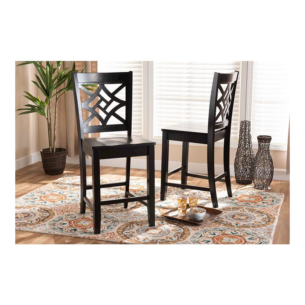 Transitional Dark Brown Finished Wood 2-Piece Counter Stool Set. Picture 17