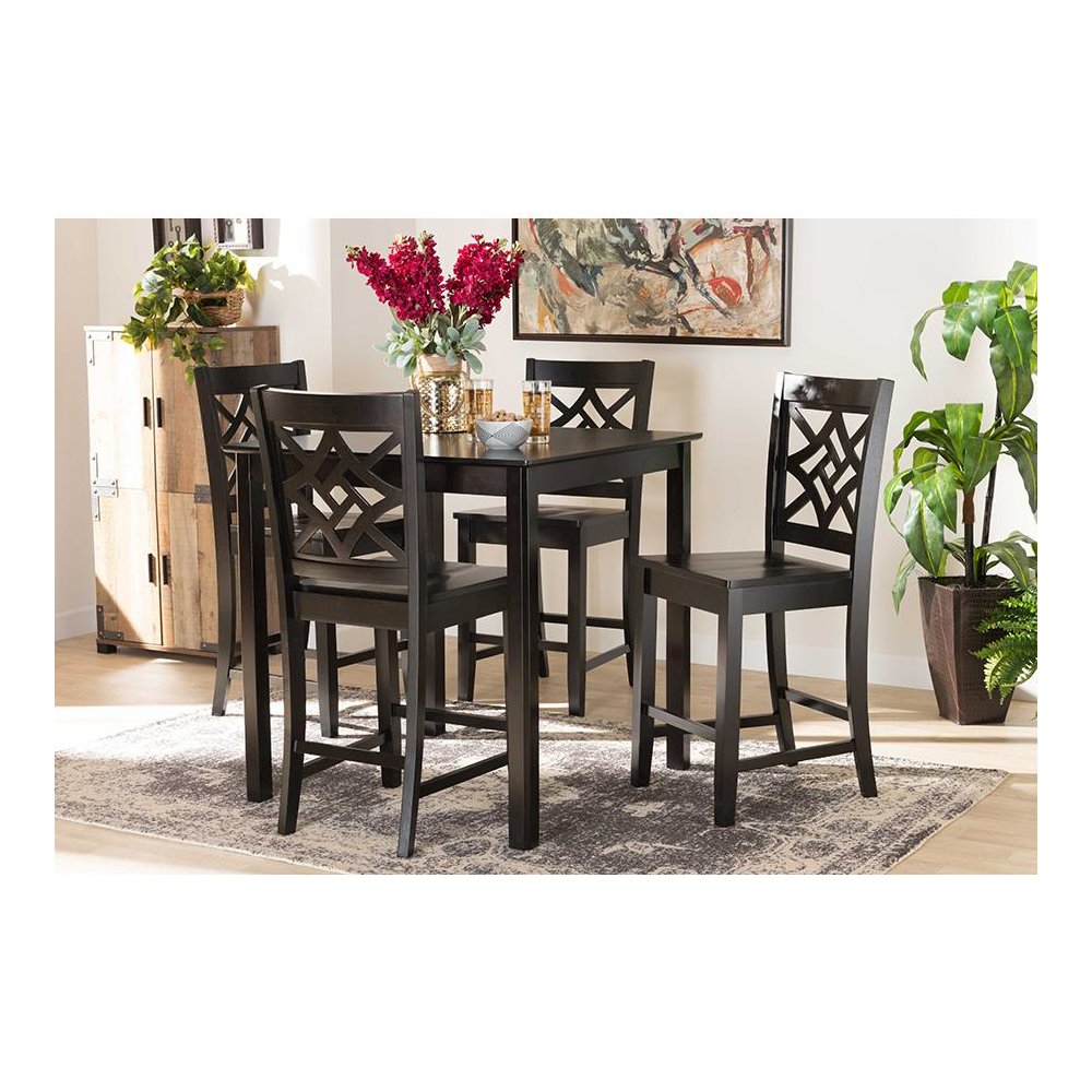 Transitional Dark Brown Finished Wood 5-Piece Pub Set. Picture 19