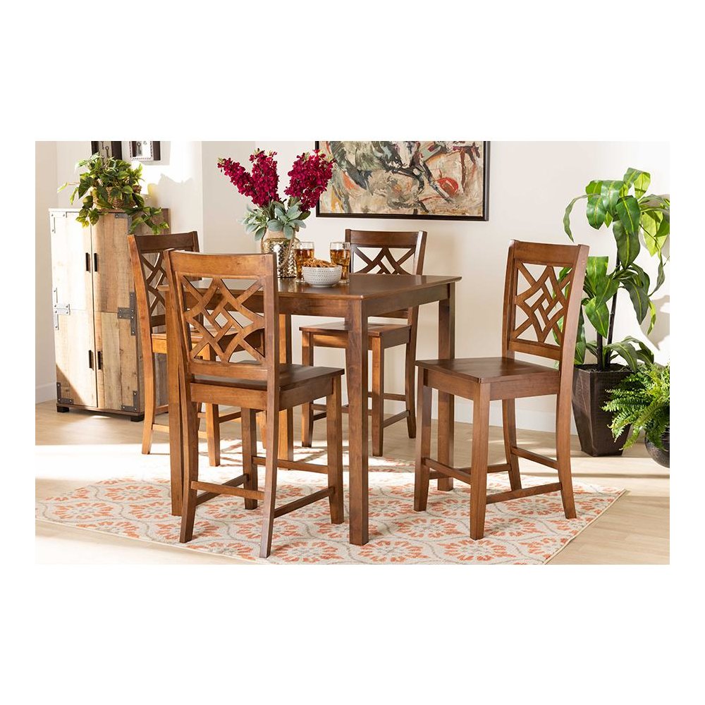 Nicolette Modern and Contemporary Walnut Brown Finished Wood 5-Piece Pub Set. Picture 19