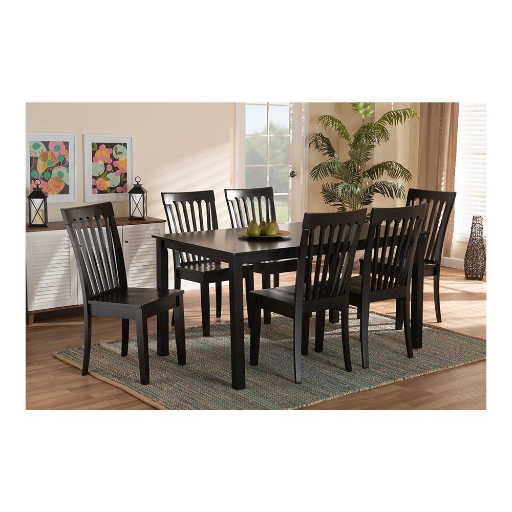 Erion Modern and Contemporary Dark Brown Finished Wood 7-Piece Dining Set. Picture 19