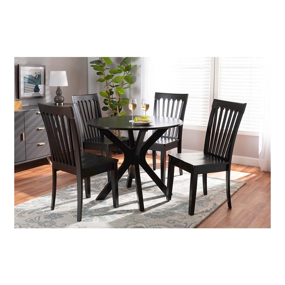 Zora Modern and Contemporary Dark Brown Finished Wood 5-Piece Dining Set. Picture 19
