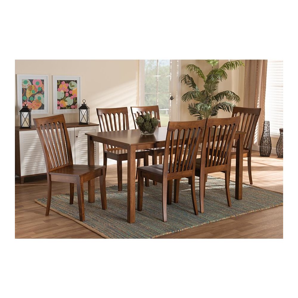 Erion Modern and Contemporary Walnut Brown Finished Wood 7-Piece Dining Set. Picture 19