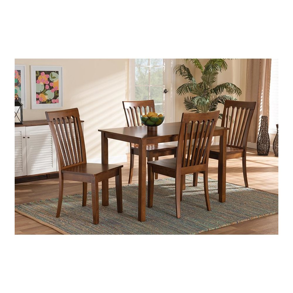 Erion Modern and Contemporary Walnut Brown Finished Wood 5-Piece Dining Set. Picture 19