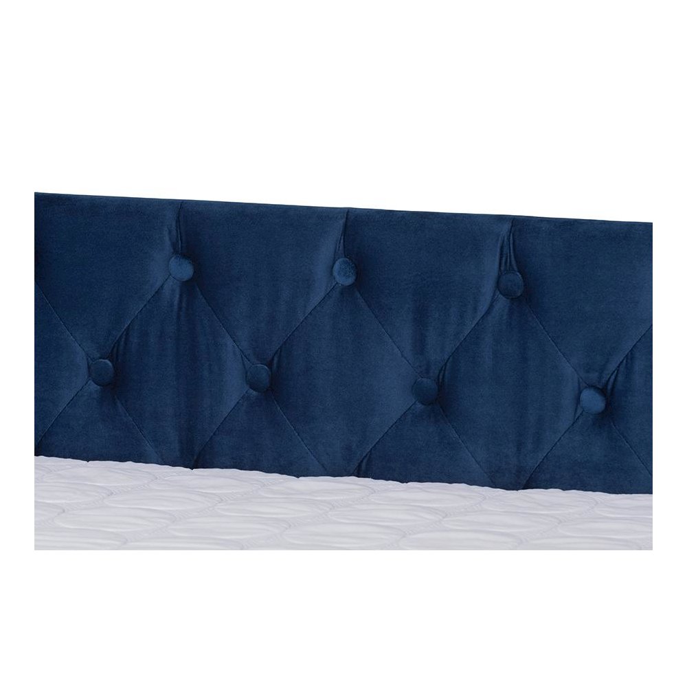 Navy Blue Velvet Fabric Upholstered Queen Size Daybed with Trundle. Picture 6