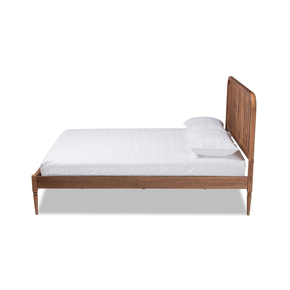 Walnut Brown Finished Wood Queen Size Platform Bed. Picture 2