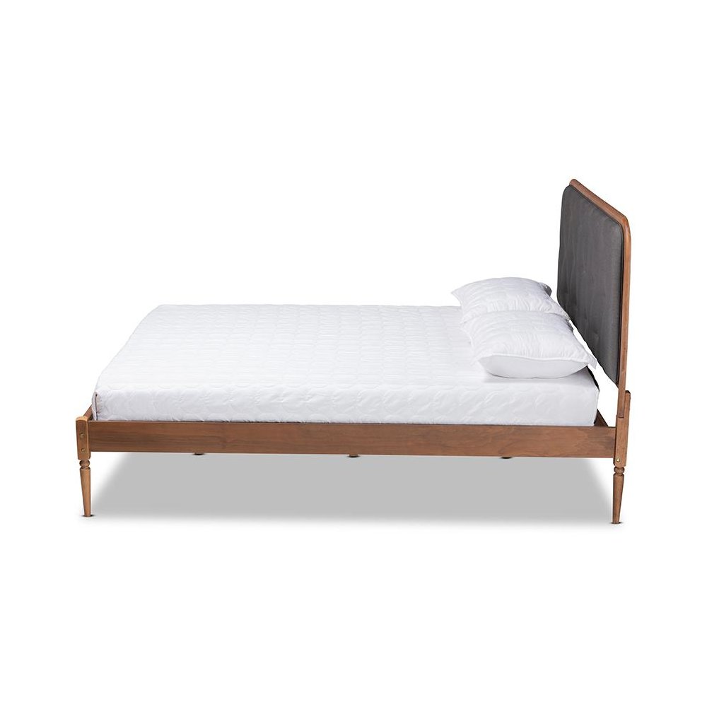 Baxton Studio Diantha Classic and Traditional Dark Grey Fabric Upholstered and Walnut Brown Finished Wood King Size Platform Bed. Picture 3