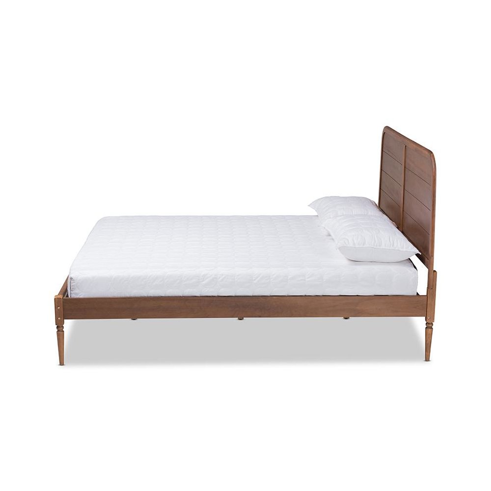 Traditional Walnut Brown Finished Wood Queen Size Platform Bed. Picture 2