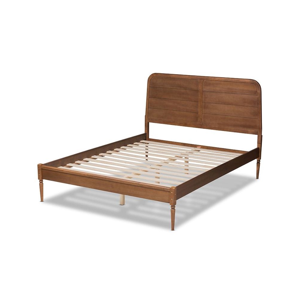 Traditional Walnut Brown Finished Wood Queen Size Platform Bed. Picture 3