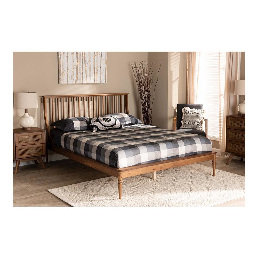 Traditional Transitional Walnut Brown Finished Wood Full Size Platform Bed. Picture 23