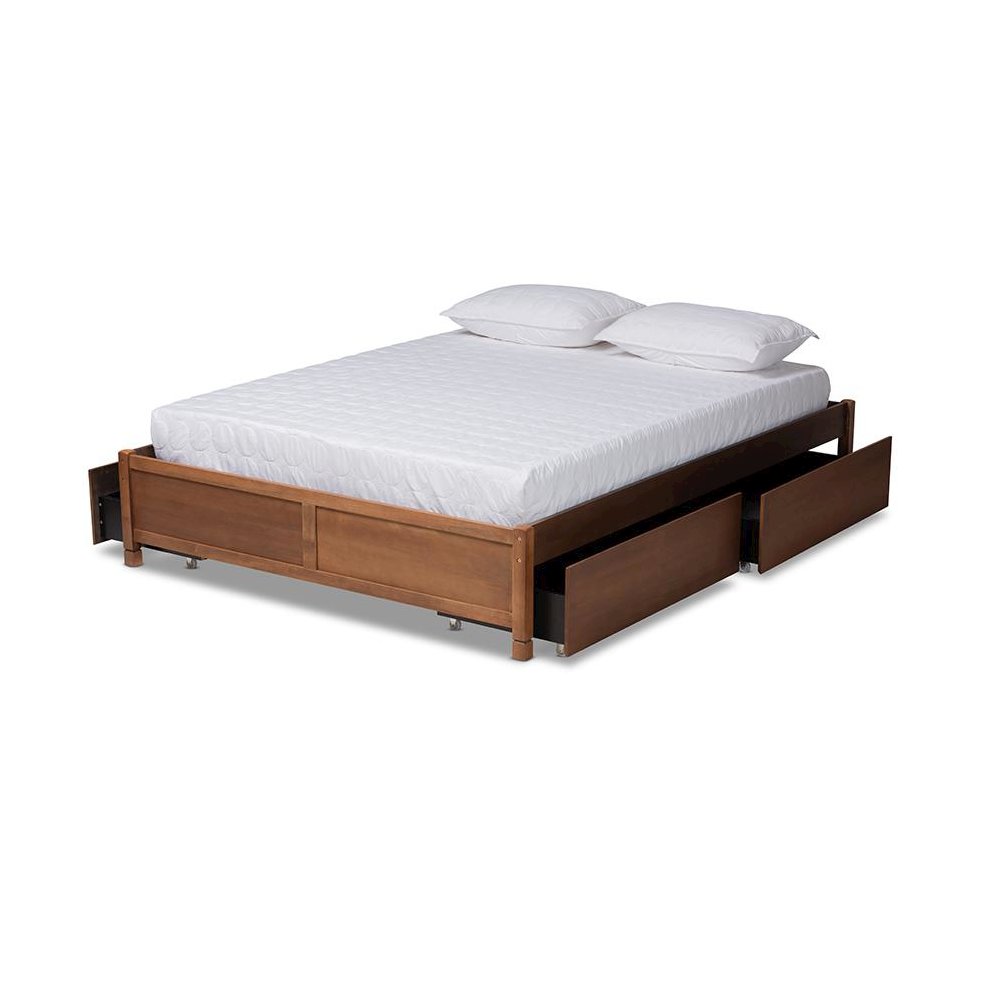 Walnut Brown Finished Wood Queen Size 4-Drawer Platform Storage Bed Frame. Picture 2