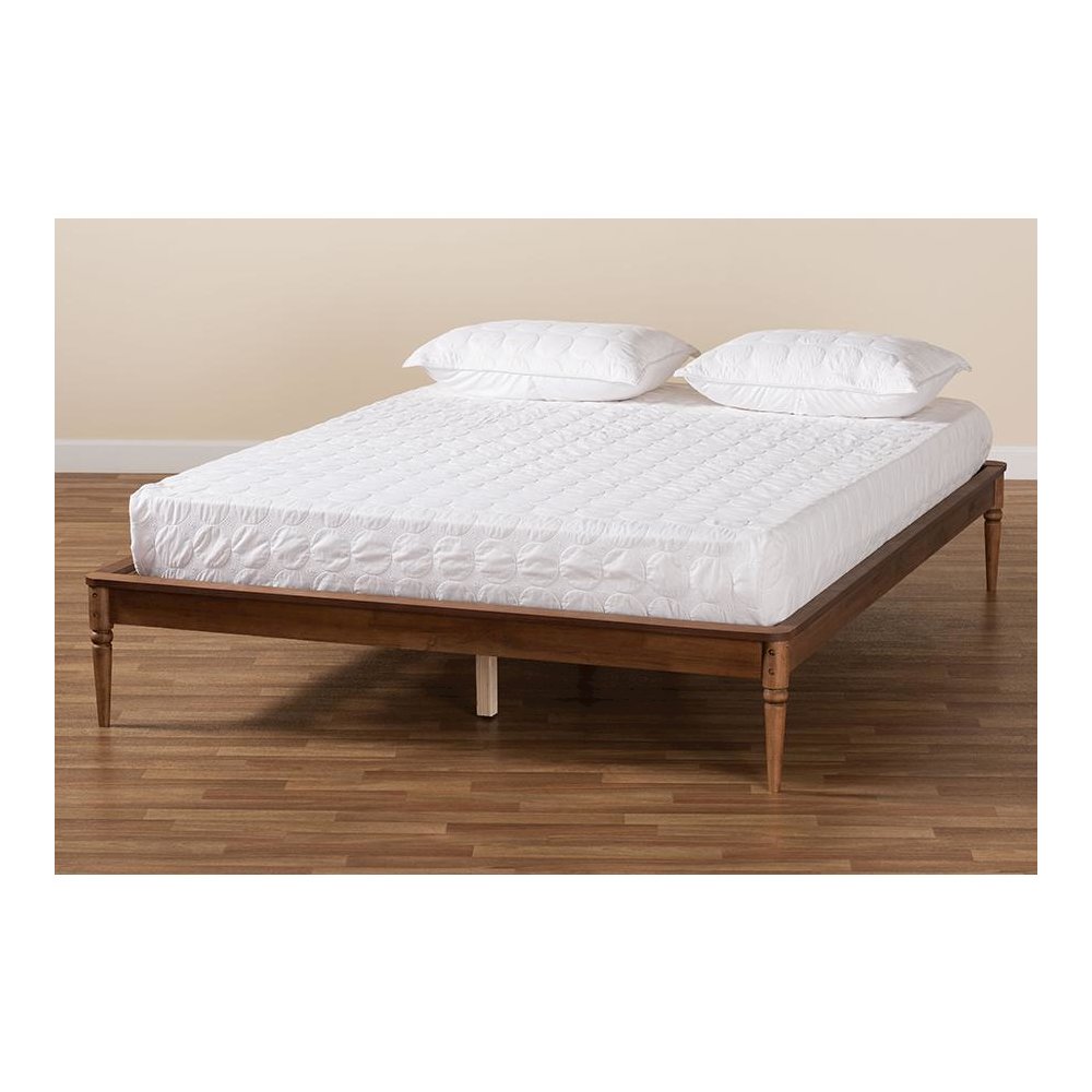 Tallis Classic and Traditional Walnut Brown Finished Wood Queen Size Bed Frame. Picture 7