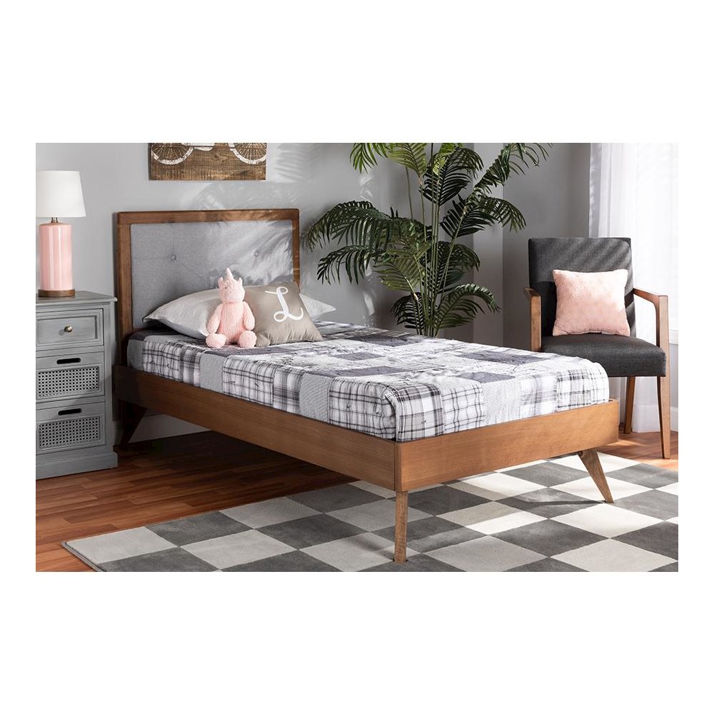 Walnut Brown Finished Wood Twin Size Platform Bed. Picture 21