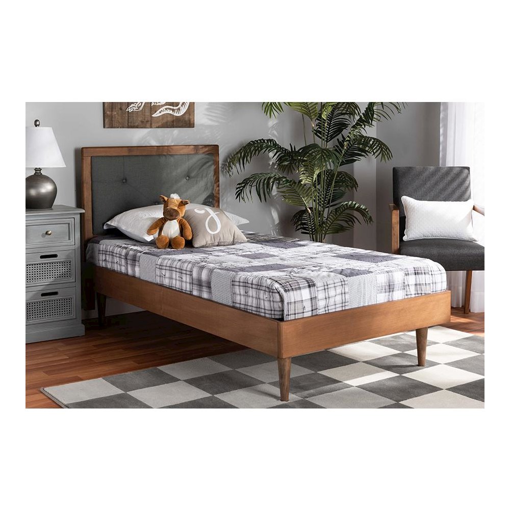Walnut Brown Finished Wood Twin Size Platform Bed. Picture 21