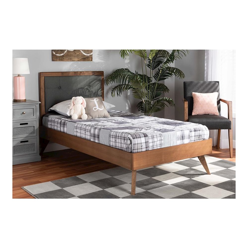 Walnut Brown Finished Wood Twin Size Platform Bed. Picture 21