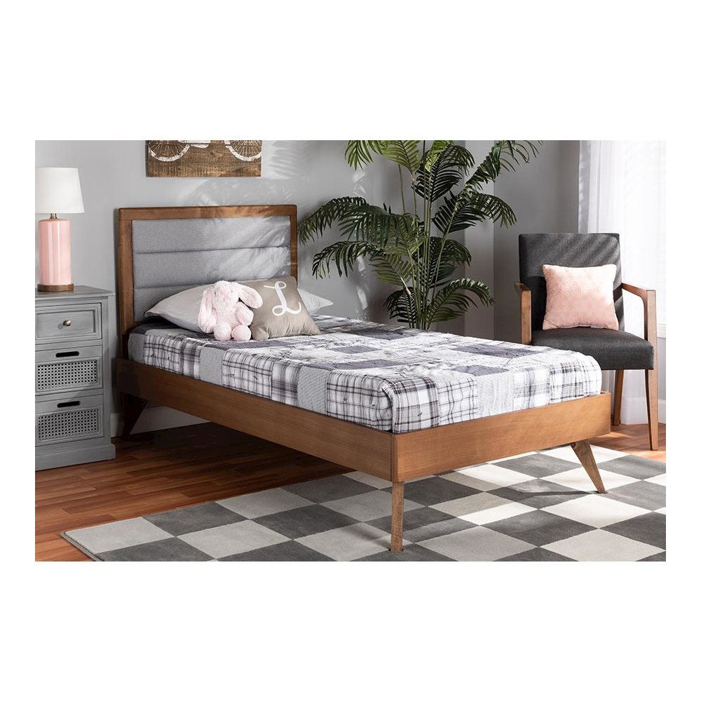 Walnut Brown Finished Wood Twin Size Platform Bed. Picture 21