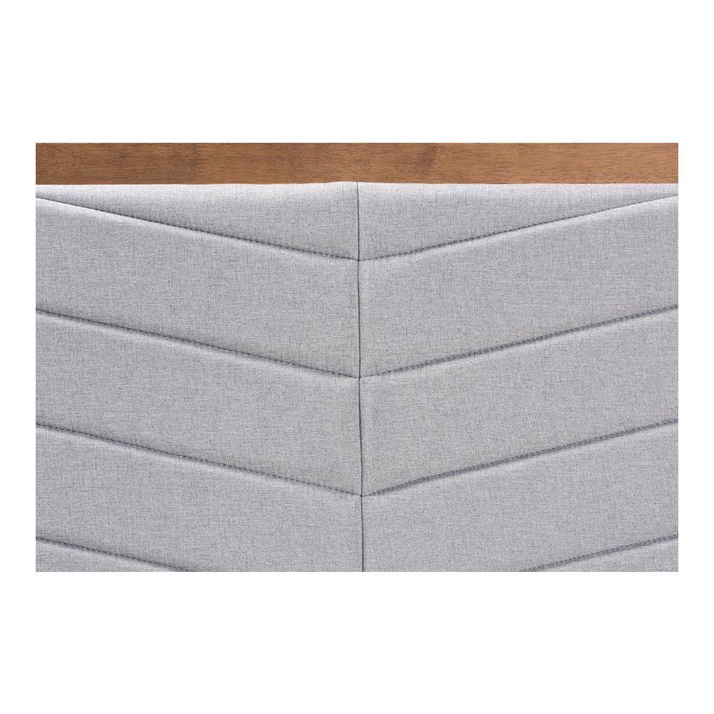 Light Grey Fabric Upholstered and Walnut Brown Finished Wood King Size Headboard. Picture 3