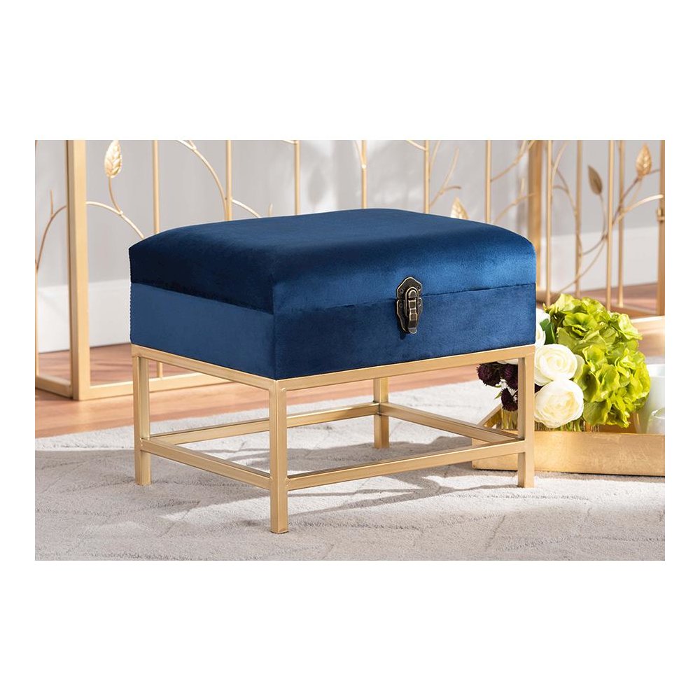 Gold Finished Metal Small Storage Ottoman. Picture 21