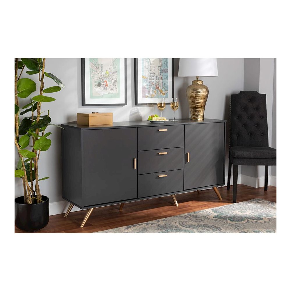 Dark Grey and Gold Finished Wood 2-Door Sideboard Buffet. Picture 21