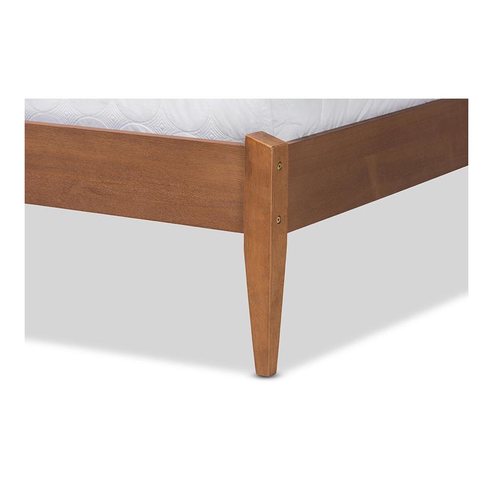 Beige Fabric Upholstered and Walnut Brown Finished Wood Queen Size Platform Bed. Picture 5
