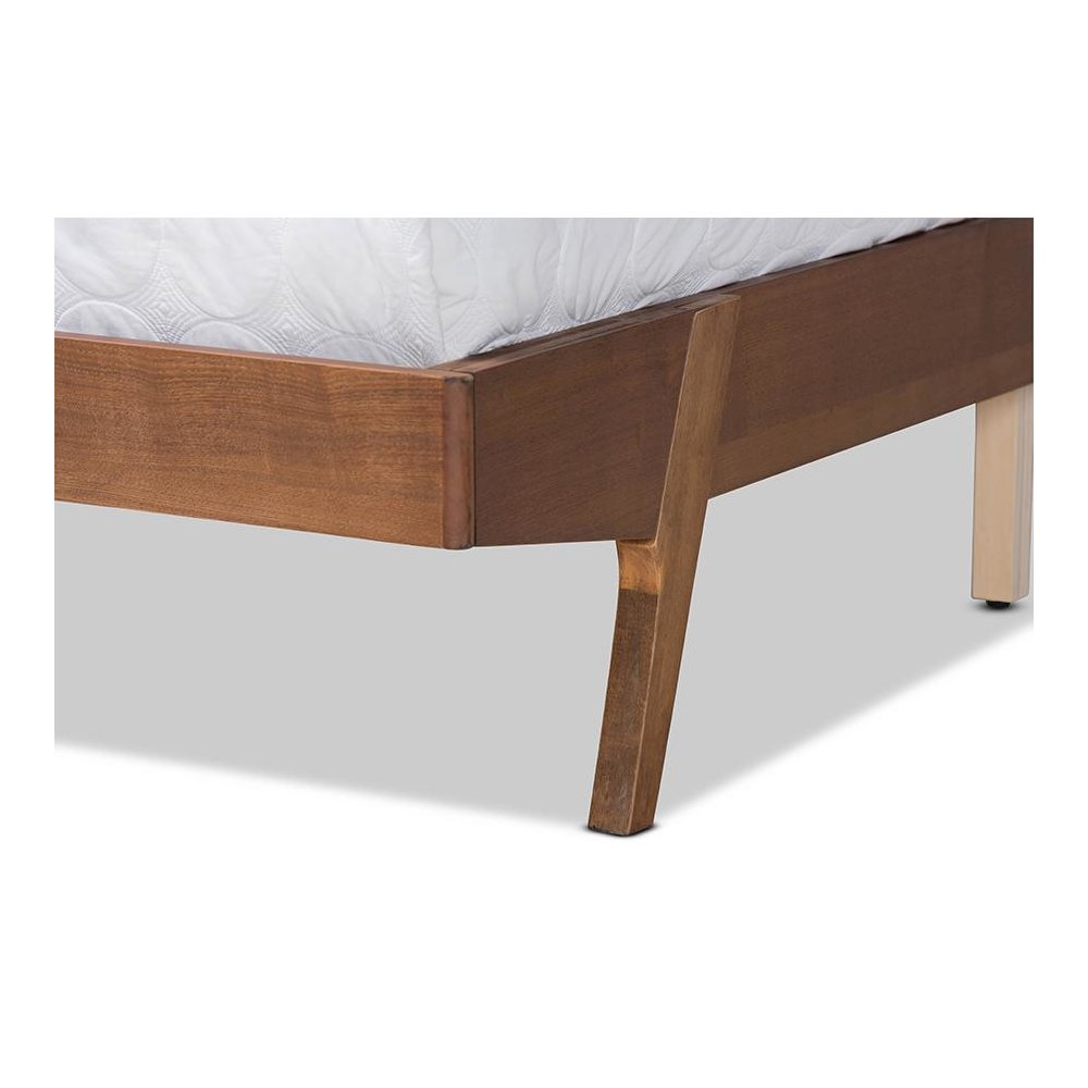 Beige Fabric Upholstered and Walnut Brown Finished Wood Queen Size Platform Bed. Picture 5