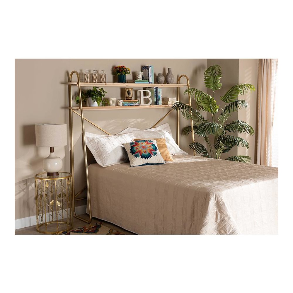 Natural Brown Finished Wood 2-Tier Over Bed Queen Size Storage Display Shelf. Picture 17