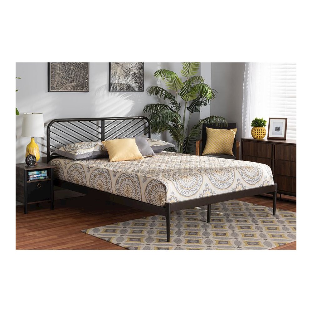 Industrial Black Bronze Metal Queen Size Platform Bed. Picture 19