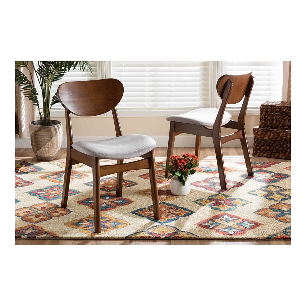 Grey Fabric Upholstered and Walnut Brown Finished Wood 2-Piece Dining Chair Set. Picture 17