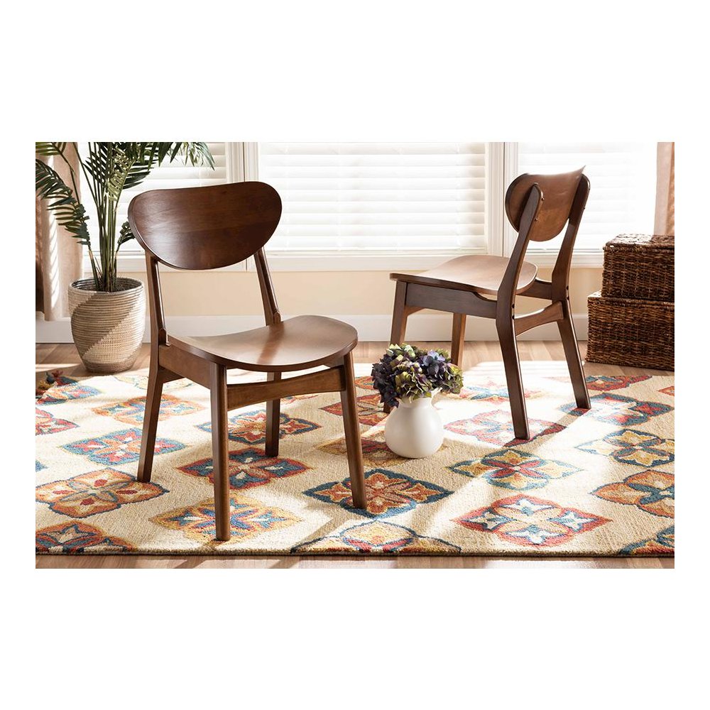 Katya Mid-Century Modern Walnut Brown Finished Wood 2-Piece Dining Chair Set. Picture 17