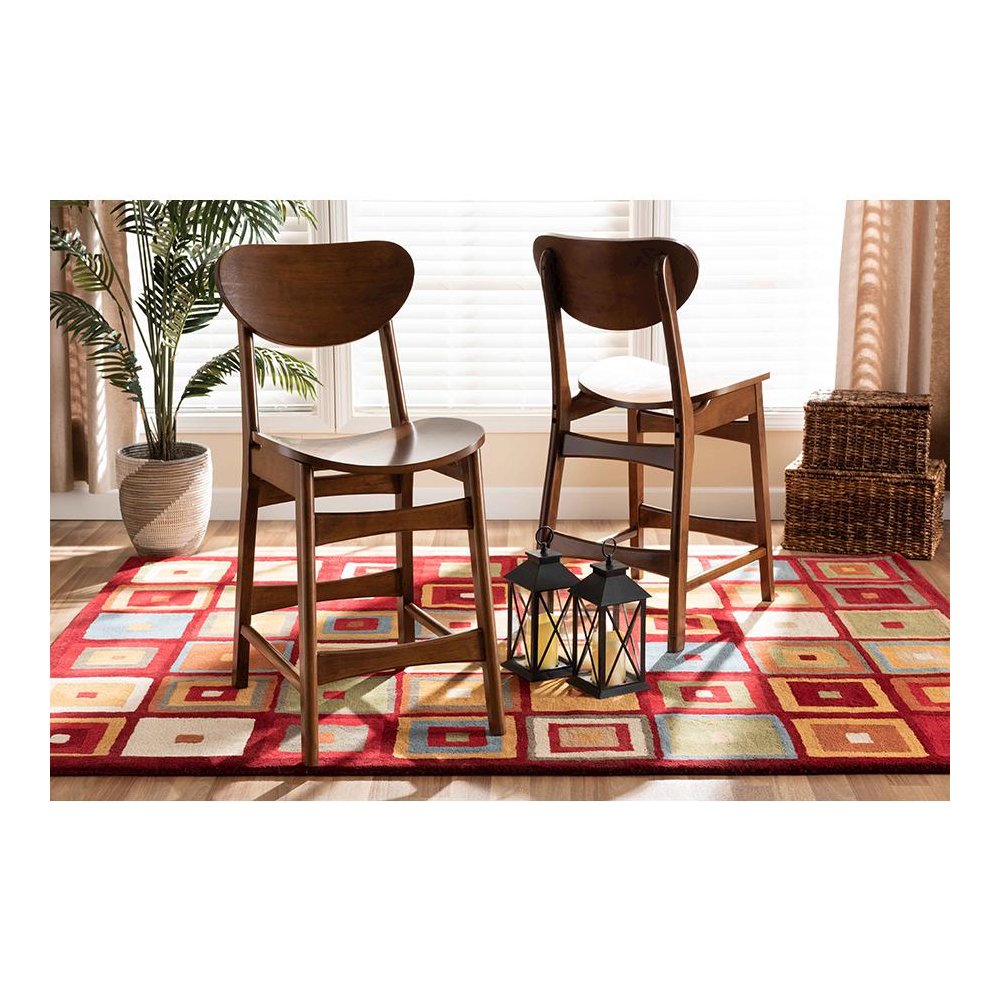 Katya Mid-Century Modern Walnut Brown Finished Wood 2-Piece Counter Stool Set. Picture 17